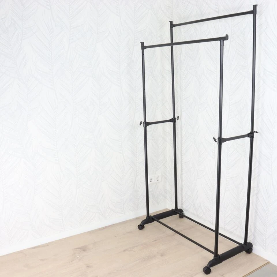 Orange85 Kledingrek Dubbel Op Wieltjes Zwart Metaal Garderoberek 2 Orange85 Kledingrek Dubbel Op Wieltjes Zwart Metaal Garderoberek - Afbeelding 2