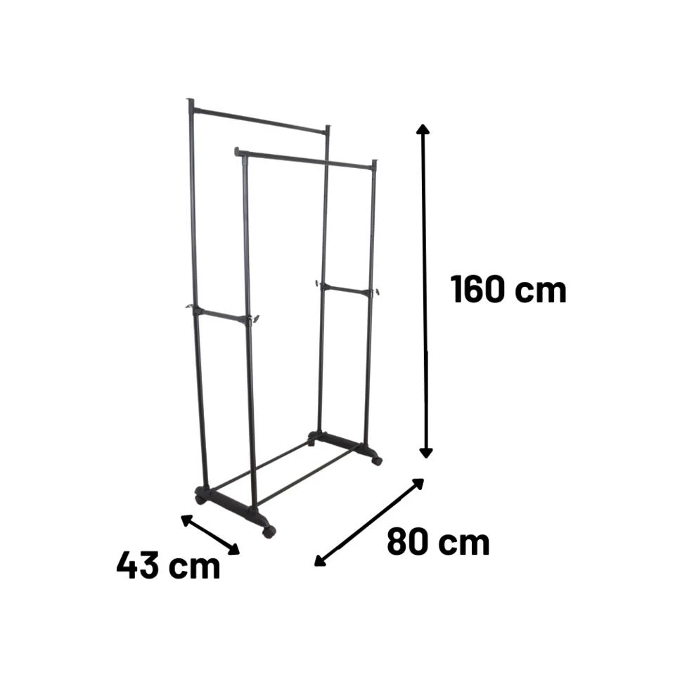 Orange85 Kledingrek Dubbel Op Wieltjes Zwart Metaal Garderoberek 3 Orange85 Kledingrek Dubbel Op Wieltjes Zwart Metaal Garderoberek - Afbeelding 3