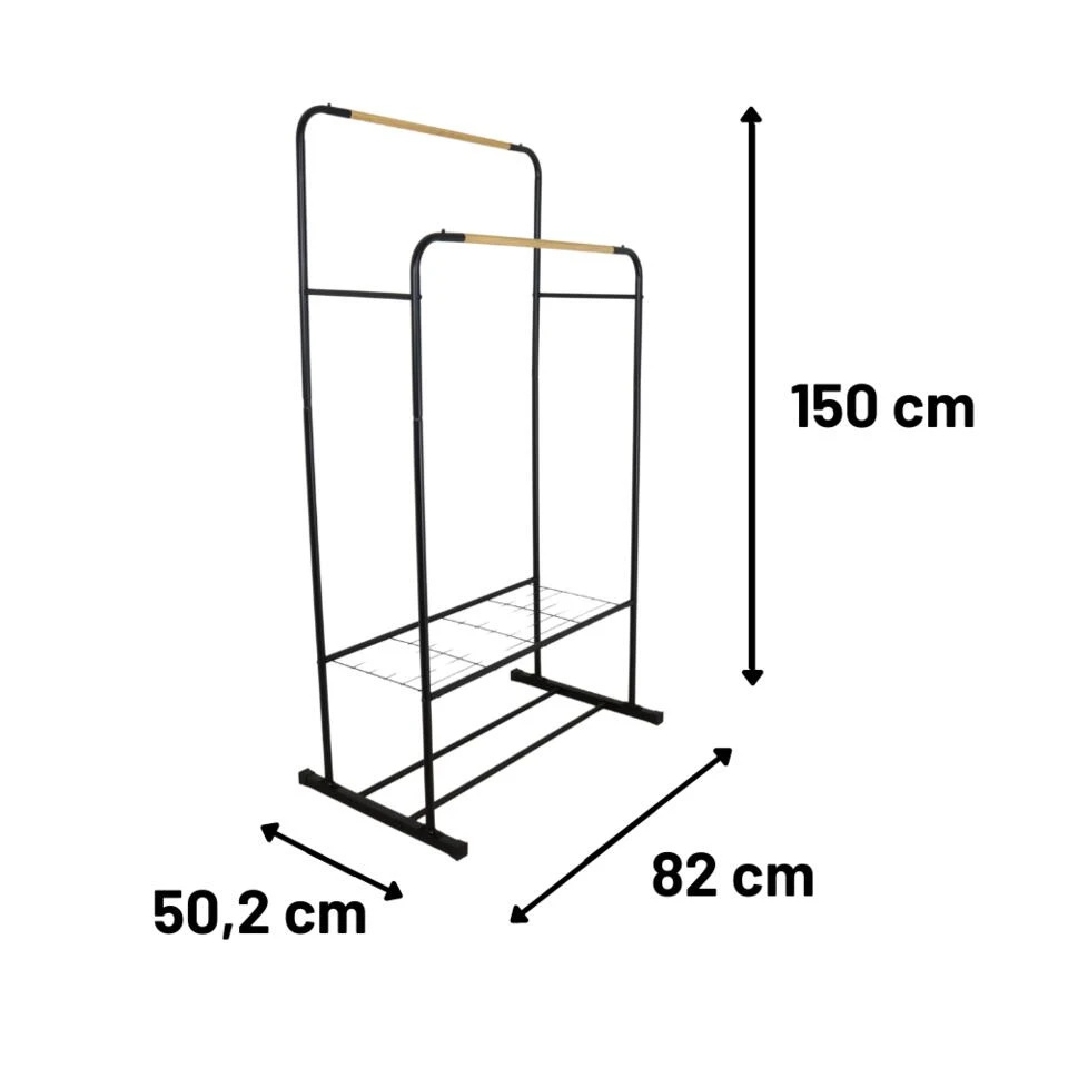 Orange85 Kledingrek Dubbel Zwart Metaal Garderoberek 2 Orange85 Kledingrek Dubbel Zwart Metaal Garderoberek - Afbeelding 2