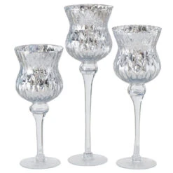 Deco By Boltze - Glazen Kaarsenhouders - Windlichten 3st Zilver 30-40cm