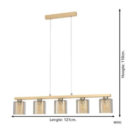 EGLO Castralvo Hanglamp - 5 lichts - E27 - Hout/Glas - Bruin -Leenbakker Winkel 1000070904 0103