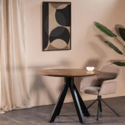 Giga Meubel Eettafel Mangohout Bruin Ø100cm - Robuust - Tafel Batti -Leenbakker Winkel 1000071286 0101