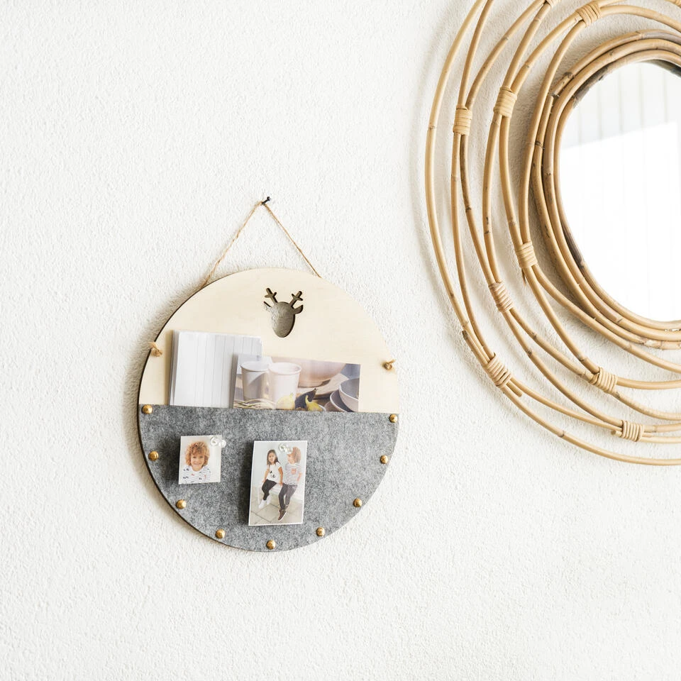 QUVIO Memobord Rond Hout + Half Vilt - Grijs 2 QUVIO Memobord Rond Hout + Half Vilt - Grijs - Afbeelding 2