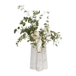 QUVIO Zeshoekige Vaas, Keramiek - Wit Met Goud Marble Look - S + M + L