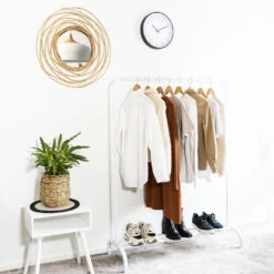 QUVIO Kledingrek Met Schoenen Opbergruimte - Wit -Leenbakker Winkel 1000071819 0102