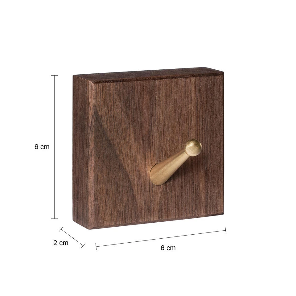QUVIO Wandhaak Houten Vierkant Met Metalen Haakje - Donker Hout + Goud 4 QUVIO Wandhaak Houten Vierkant Met Metalen Haakje - Donker Hout + Goud - Afbeelding 4