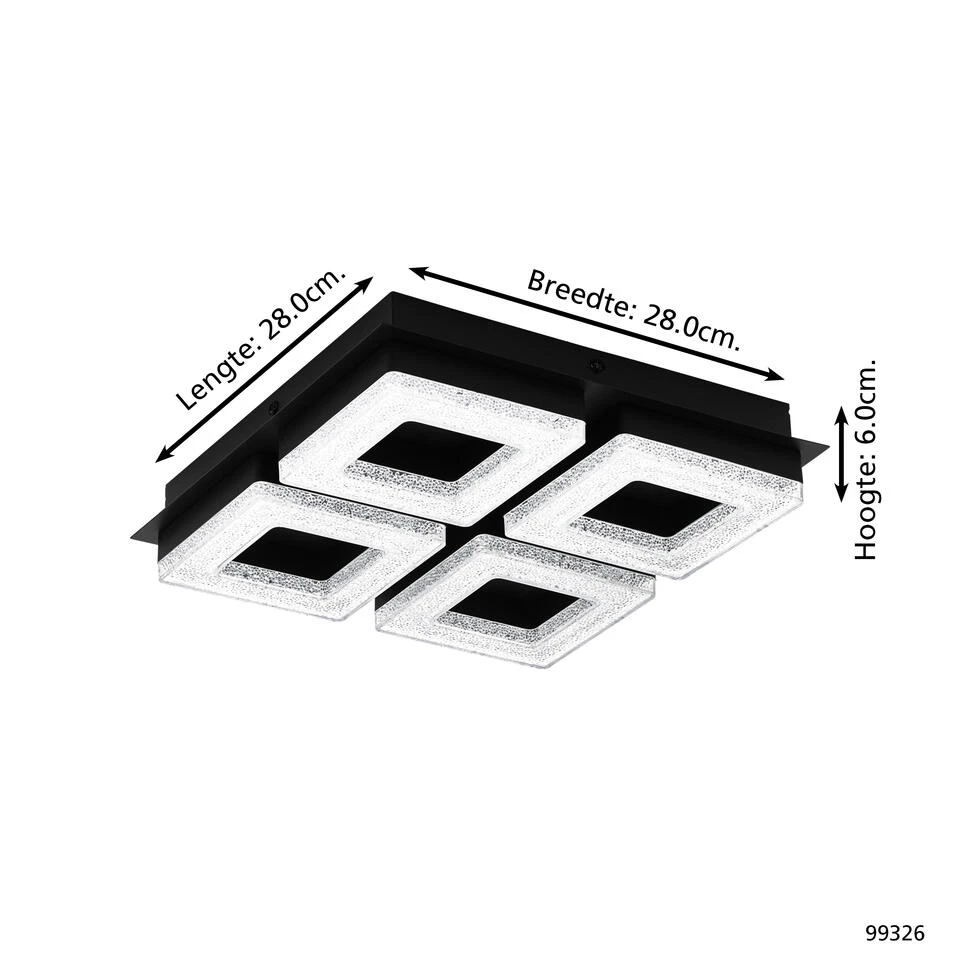 EGLO Fradelo 1 Wandlamp/Plafondlamp - LED - 28 Cm - Zwart 2 EGLO Fradelo 1 Wandlamp/Plafondlamp - LED - 28 Cm - Zwart - Afbeelding 2