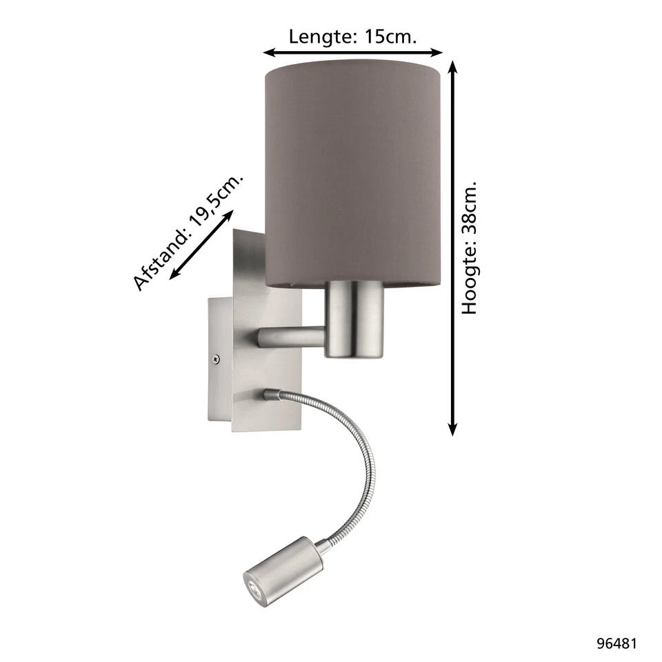 EGLO Pasteri Wandlamp - E27;LED - 38 Cm - Grijs/Bruin/Antraciet 4 EGLO Pasteri Wandlamp - E27;LED - 38 Cm - Grijs/Bruin/Antraciet - Afbeelding 4