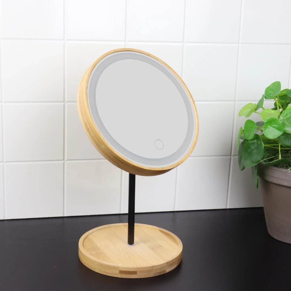 Orange85 Make-up Spiegel Scheerspiegel Led Touch Staand Rond Bamboo 18,9x31cm 2 Orange85 Make-up Spiegel Scheerspiegel Led Touch Staand Rond Bamboo 18,9x31cm - Afbeelding 2