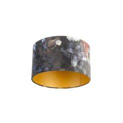 QAZQA Velours Lampenkap Bloemen Dessin 35/35/20 Gouden Binnenkant