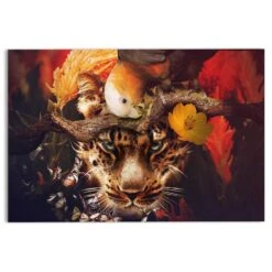 Glasschilderij Jachtluipaard 78x116 Cm Bruin