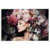 Glasschilderij Vrouw Met Bloemenhoed 78x116 Cm Bruin