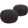 Poef - SET 2 Stuks - Ø 55 Cm X H 37 Cm - Antraciet - Grof Gebreide Look