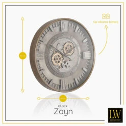 LW Collection Wandklok Radar Zayn Grijs 59.5cm Bewegende Tandwielen -Leenbakker Winkel 1000083424 0102
