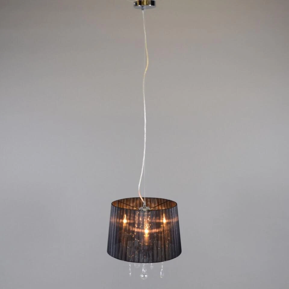 QAZQA Klassieke Kroonluchter Chroom Met Zwarte Kap - Ann-Kathrin 3 2 QAZQA Klassieke Kroonluchter Chroom Met Zwarte Kap - Ann-Kathrin 3 - Afbeelding 2