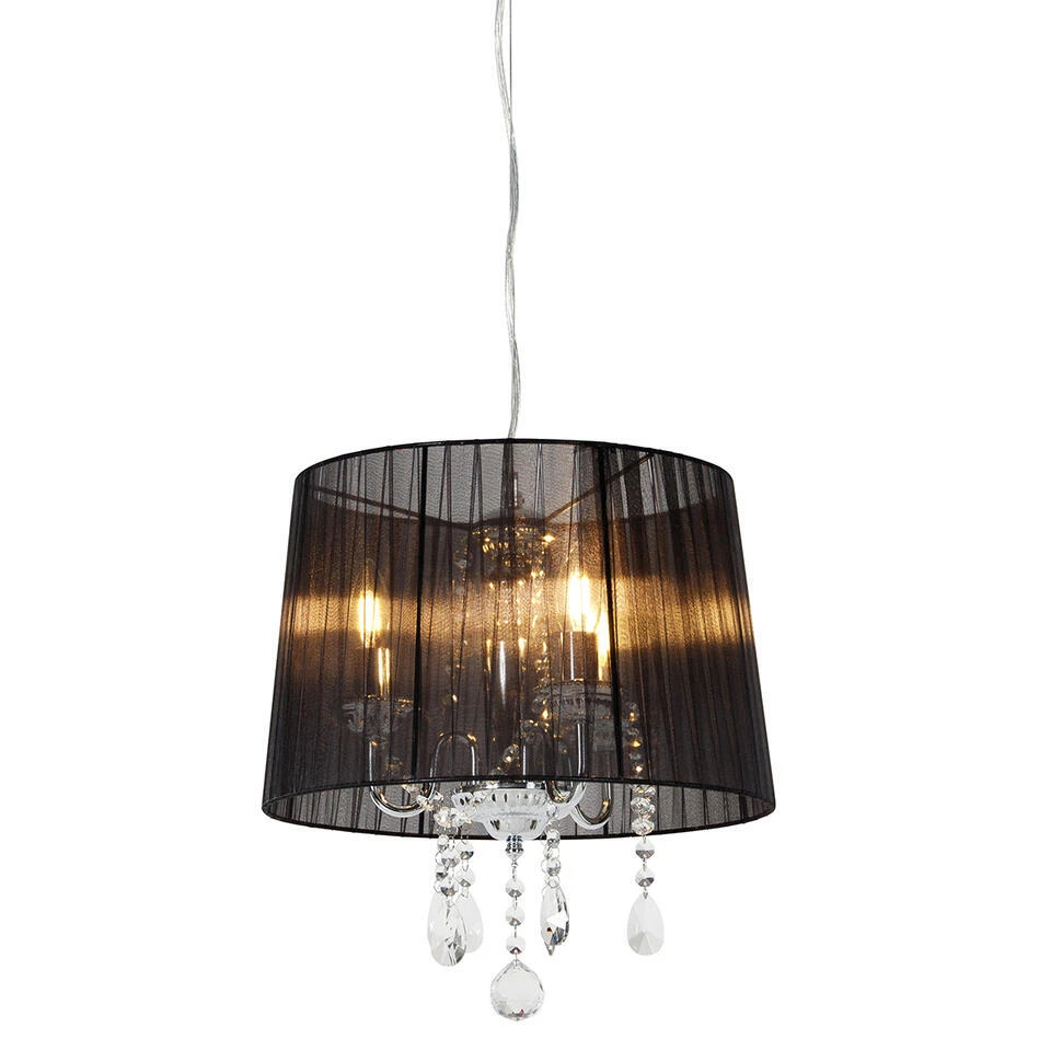 QAZQA Klassieke Kroonluchter Chroom Met Zwarte Kap - Ann-Kathrin 3 1 QAZQA Klassieke Kroonluchter Chroom Met Zwarte Kap - Ann-Kathrin 3