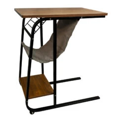 QUVIO Bijzettafel Met 1 Plank, 1 Stoffen Plank, 2 Wielen - Hout En Metaal -Leenbakker Winkel 1000085991 0102