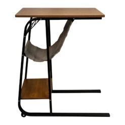 QUVIO Bijzettafel Met 1 Plank, 1 Stoffen Plank, 2 Wielen - Hout En Metaal -Leenbakker Winkel 1000085991 0103