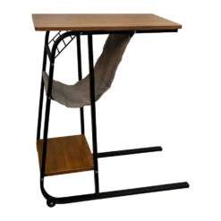 QUVIO Bijzettafel Met 1 Plank, 1 Stoffen Plank, 2 Wielen - Hout En Metaal