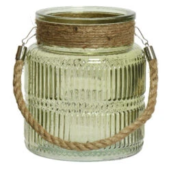 Lumineo Windlicht - Groen - Relief - Glas - D14xH16 Cm - Lantaarn