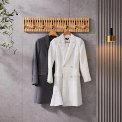 ACAZA Wandkapstok - Kapstok Met 28 Verstelbare Haken - 87 Cm Lengte - Bamboe -Leenbakker Winkel 1000088657 0102