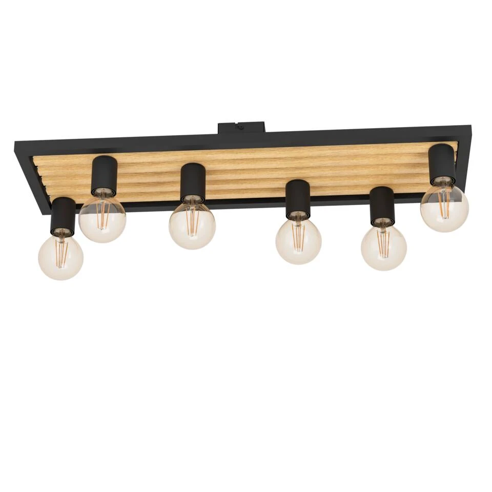 EGLO Consett Plafondlamp - E27 - 78 Cm - Zwart/Bruin - Staal 1 EGLO Consett Plafondlamp - E27 - 78 Cm - Zwart/Bruin - Staal
