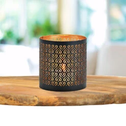 Merkloos Retro Design Kaarsenhouder - Metaal - Zwart/goud - 10 X 10 Cm -Leenbakker Winkel 1000093146 0102