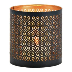 Merkloos Retro Design Kaarsenhouder - Metaal - Zwart/goud - 10 X 10 Cm