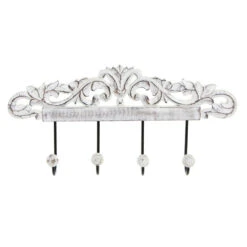 Items Kapstok Rek Voor Wand/muur - Wit - 4x Ophanghaken - 35 Cm