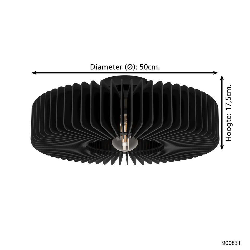 EGLO Palombaia Plafondlamp - E27 - Ø 50 Cm - Zwart - Hout/Staal 4 EGLO Palombaia Plafondlamp - E27 - Ø 50 Cm - Zwart - Hout/Staal - Afbeelding 4