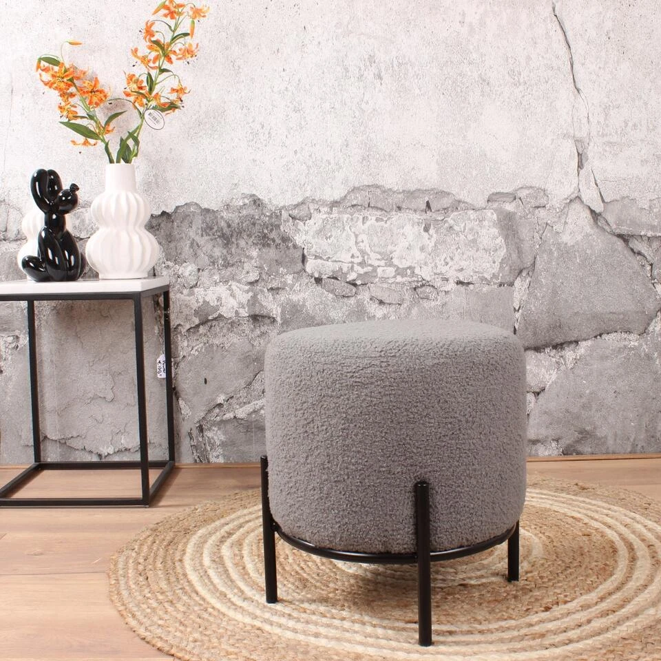 DS4U® Torben Hocker 35x38cm - Stof - Grijs 2 DS4U® Torben Hocker 35x38cm - Stof - Grijs - Afbeelding 2