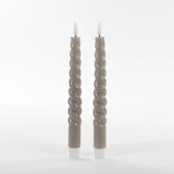Anna Collection LED Swirl Dinerkaarsen - 2x St - Taupe Grijs - 23 Cm