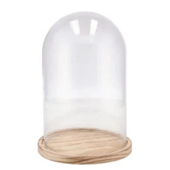 Merkloos DK Design Decoratie Stolp Groot - Glas - Houten Plateau - D22 X H30 Cm