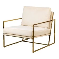 Retro Metalen Fauteuil Met Beige Fluweel