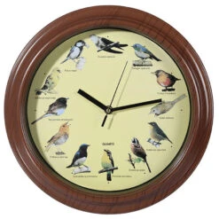 Merkloos Out Of The Blue Wandklok - Met Vogel Geluiden - 33 Cm - Hout Look