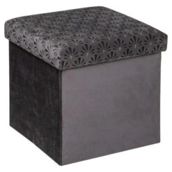 Atmosphera Storage Poef/hocker - Opvouwbaar - Donkergrijs - 38x38 Cm