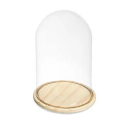 Giftdecor Decoratie Stolp - Glas - Houten Beige Plateau - D20 X H30 Cm