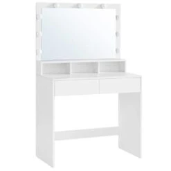 Vasagle Kaptafel Met 9 LED Lampen, Spiegel, 2 Laden, 3 Open Vakken