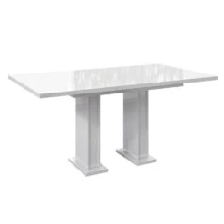 Meubella - Eetkamertafel Glamour - Hoogglans Wit - 160 Cm - Uitschuifbaar