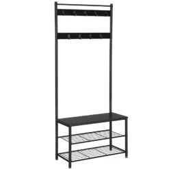 ACAZA® Staande Kapstok Met 9 Haken En Schoenenrek - Garderoberek - Zwart
