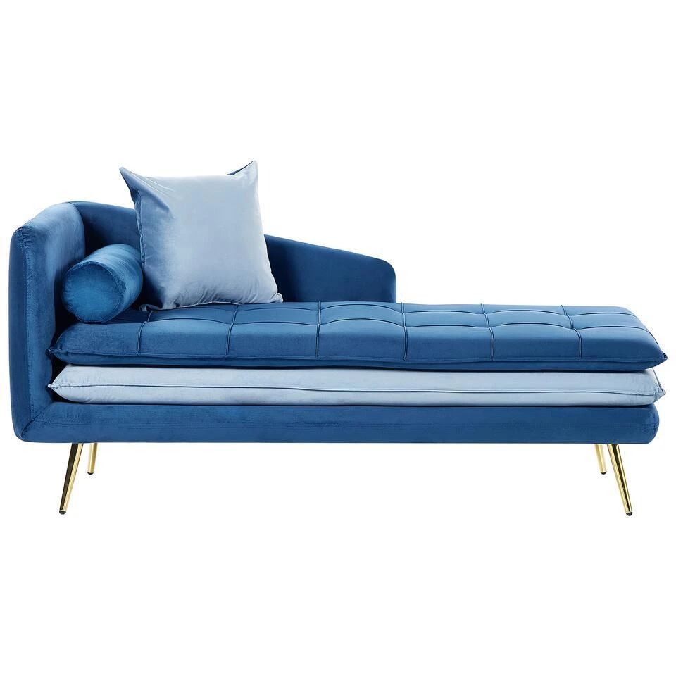 GONESSE - Chaise Longue - Blauw - Fluweel 1 GONESSE - Chaise Longue - Blauw - Fluweel