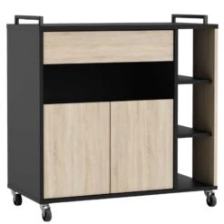 Keukentrolley Inès-ruwe Eik/zwart