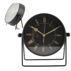 MISOU Tafelklok Zwart Metaal Goude Wijzerplaat 19cm