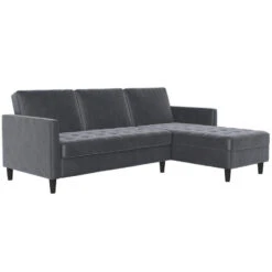 Presley - 3-zits Hoekslaapbank Met Opbergruimte In Antraciet Fluweel