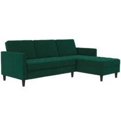 Presley - 3-zits Hoekslaapbank Met Opbergruimte In Donkergroen Fluweel