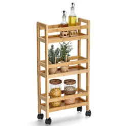 Zeller Keuken Trolley - Met 3 Niveaus - Bruin - Bamboe Hout