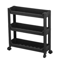 CM Keukentrolley - Op Wieltjes - 3 Laags - Zwart - Kunststof