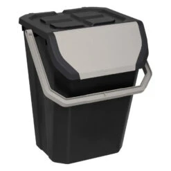 5Five Afvalbak/vuilnis Klepdeksel - Kunststof - Zwart - 37L