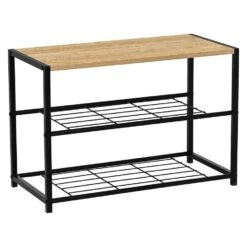 Schoenenbankje Alizee - 63x30x43cm - Eikdecor/zwart