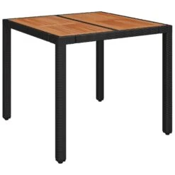 VidaXL - Tuintafel Met Houten Blad - Zwart - Poly Rattan - 90 X 90 X 75 Cm